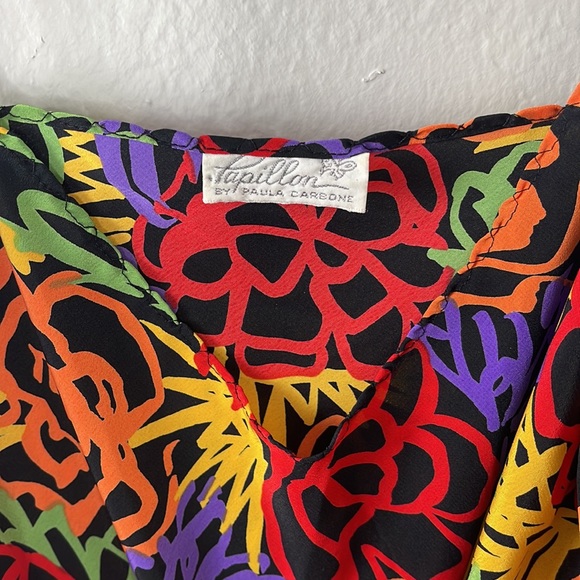 Vintage 80s Papillon by Paula Carbone Floral Handkerchief Slip Dress - Picture 5 of 8